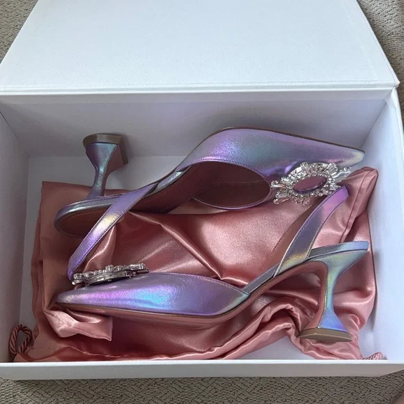 Amina Muaddi Begum Swarovski Crystal-Embellished Multicolor Slingback Heels